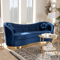 Baxton Studio TSF5510-Dark Royal Blue/Gold-SF Nevena Glam Royal Blue Velvet Fabric Upholstered Gold-Finished Sofa